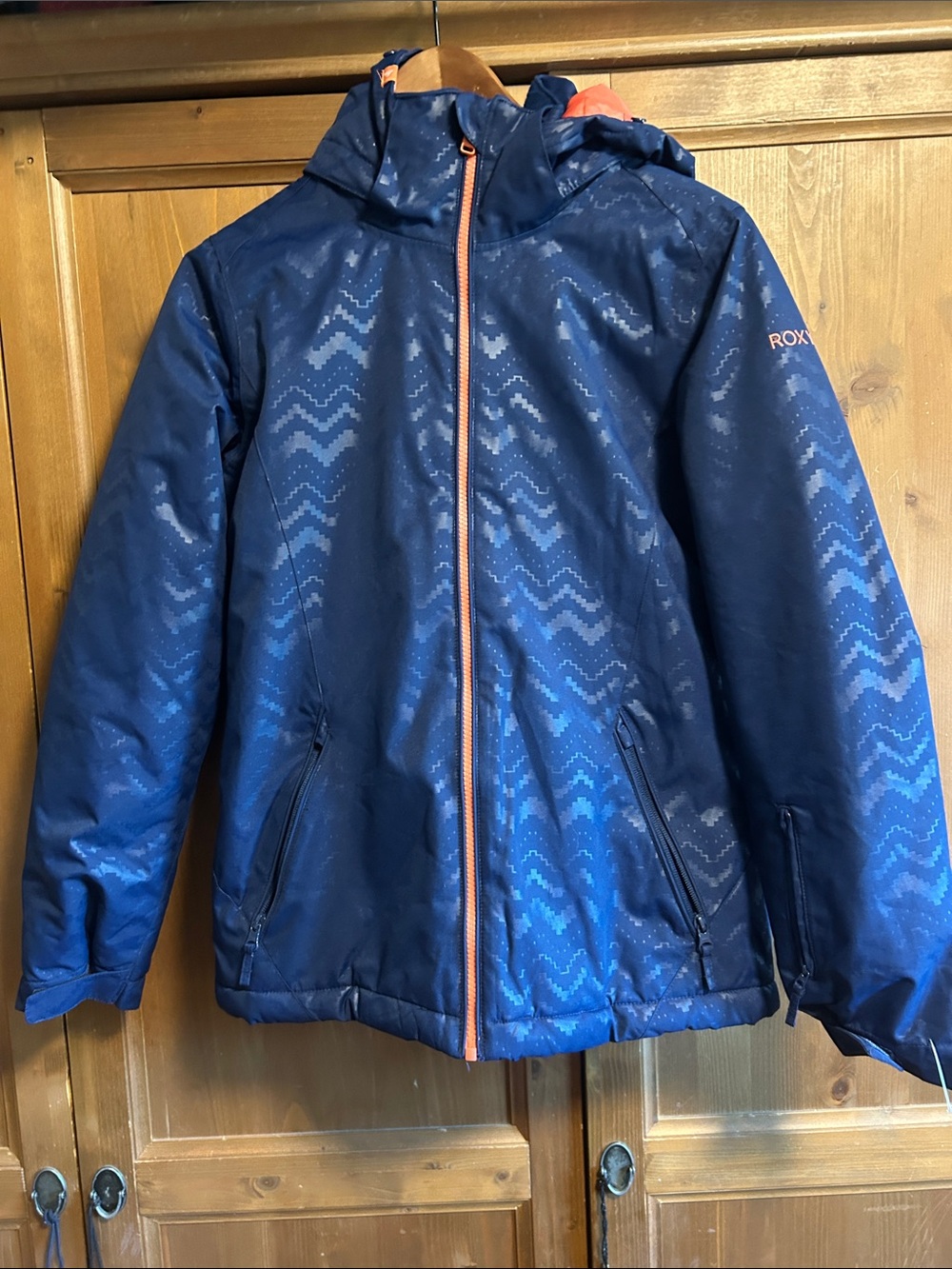 ROXY Girls' AMERICAN PIE Blue Embossed Snow Jacket size 16/XXL